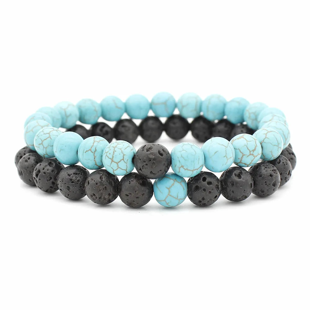 2Pcs 8MM Lava Beads Couple Bracelets Set For Women Men Classic Rock Essential Oil Diffuser Natural Stone Bangle Handmade Jewelry