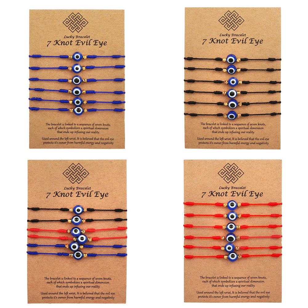 6Pcs/Set 7 knots Blue Evil Eye Bracelets Set For Women Men Braided Rope Wrist Hand Bracelets Love Friendship Jewelry Gift