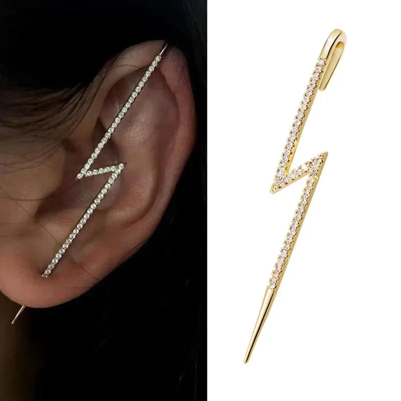 1PC Lightning Wrap Auricle Earrings For Women Ear Needle Piercing Gold Silver Color Stud Earring Fashion Party Jewelry