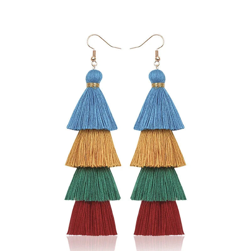 Boho Ethnic 4 Layered Tassel Drop Earrings For Women Long Fringe  Statement Dangle Earring Female Bohemian Jewelry Gift