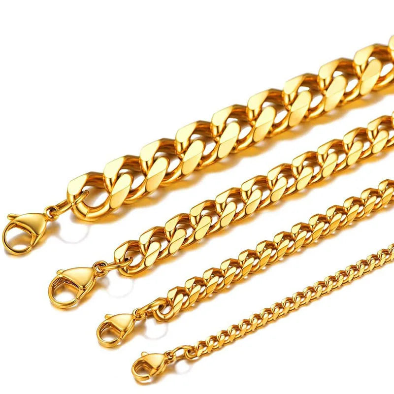 3.5-7MM Stainless Steel Cuban Chain Necklaces For Men Women Gold Color Curb Link Chain Punk Fashion Jewelry Accessories 45-70CM