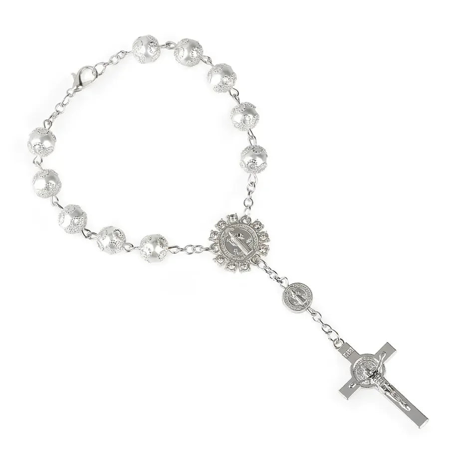 New Religious Rosary Bracelet For Women Fashion Cross Charm 8MM Glass Beaded Chain Bracelet Men Prayer Party Jewelry Gift