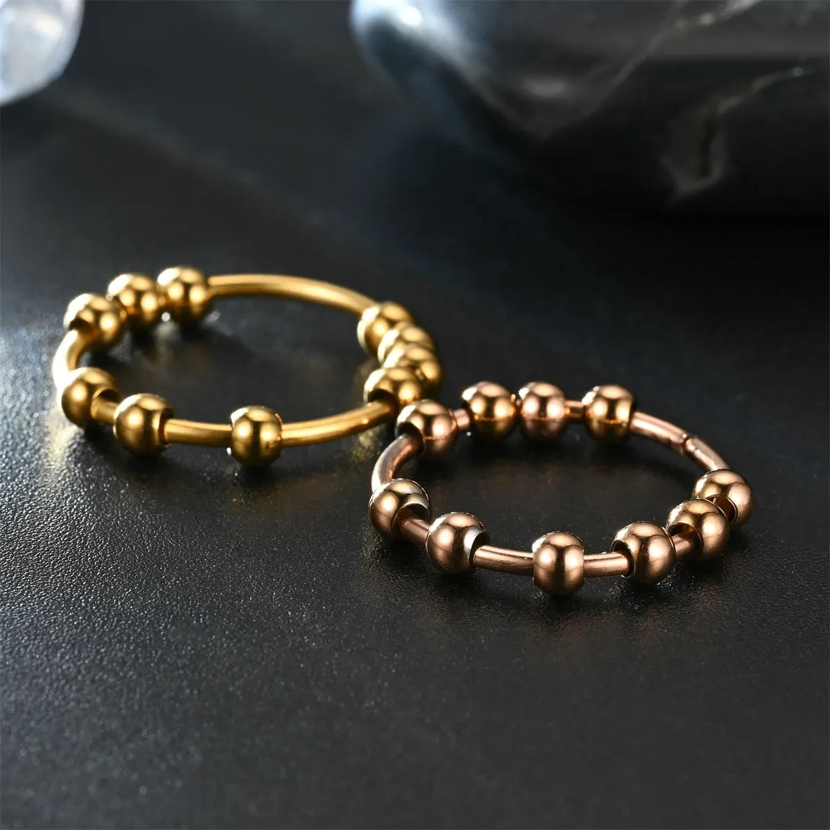 Tainless Steel Beads Anxiety Rings For Women Stress Relief Fidget Rings Men Simple Style Fashion Jewelry Accessories