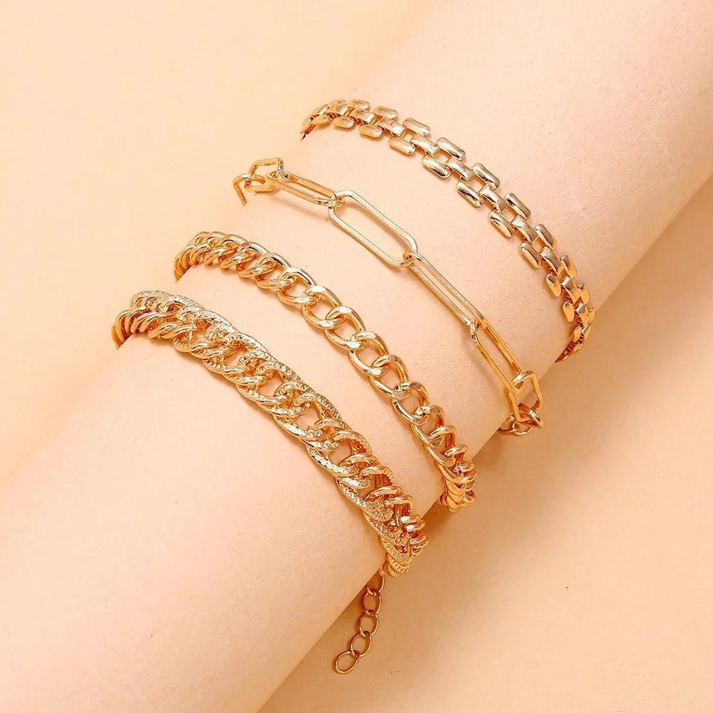 Fashion Gold Color Chain Anklet Set For Women Sandy Beach Ankle Bracelet On The Foot Female Trendy Jewelry Accessory