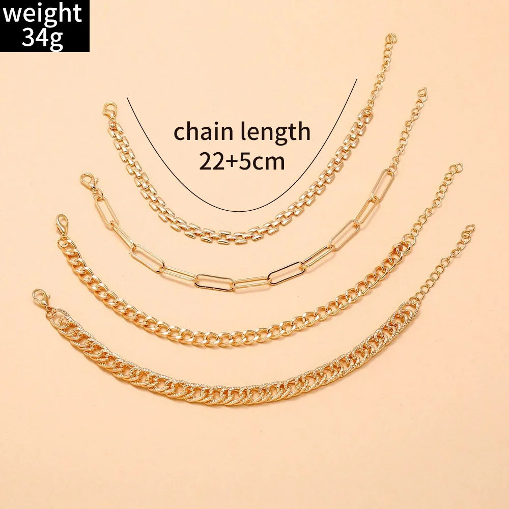 Fashion Gold Color Chain Anklet Set For Women Sandy Beach Ankle Bracelet On The Foot Female Trendy Jewelry Accessory