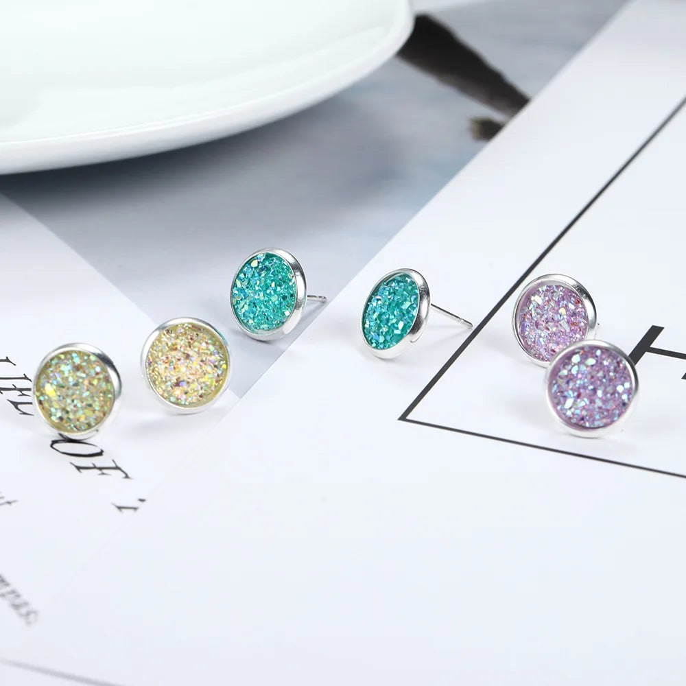 6 Pairs/Set New Shiny Resin Ear Stud Round Bling Druzy Stone For Women Girls Cute Earrings Set 2020 Fashion Jewelry Gift