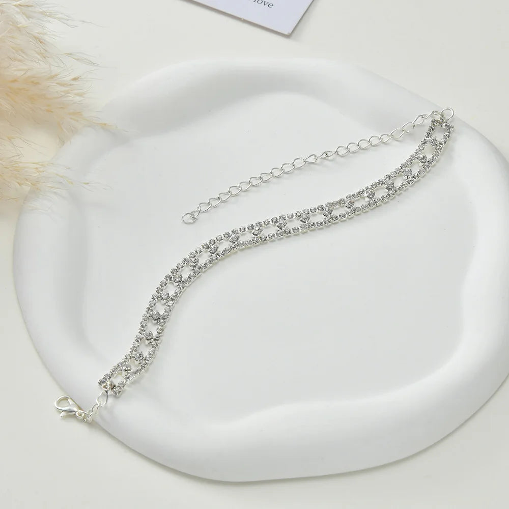 Fashion Shiny Rhinestone Ankle Bracelet Clear Crystal Chain On Leg Anklet For Women Summer Beach Party Jewelry Accessories
