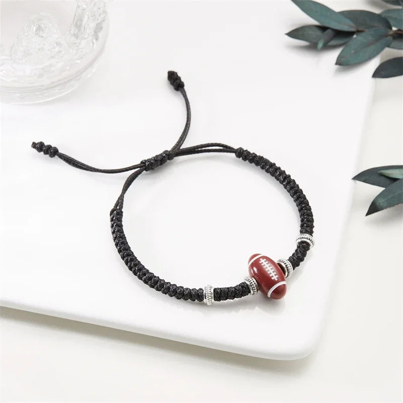 Football Baseball Basketball Charm Bracelet For Men Women Simple Adjutable Black Rope Braided Bracelet Boys Sports Jewelry