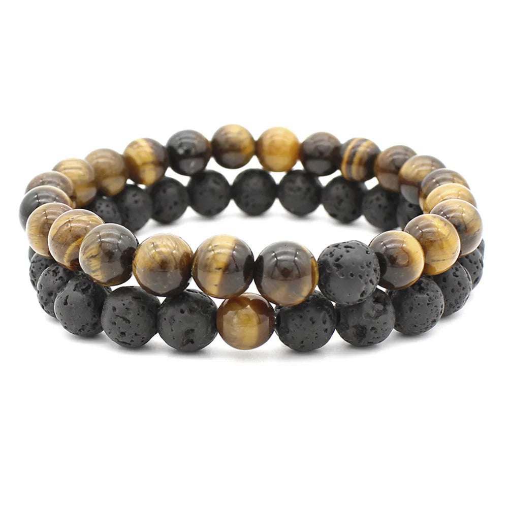 2Pcs 8MM Lava Beads Couple Bracelets Set For Women Men Classic Rock Essential Oil Diffuser Natural Stone Bangle Handmade Jewelry