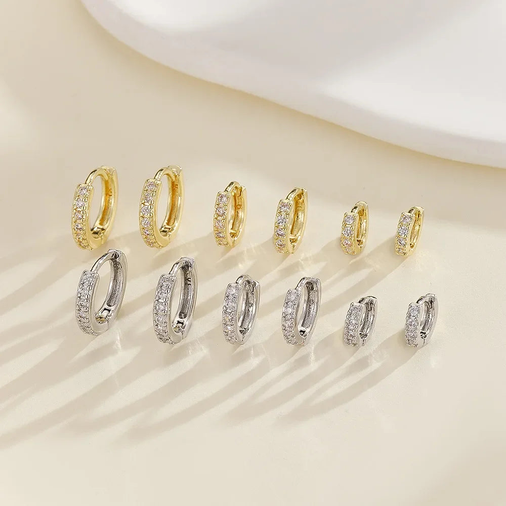1Pair Minimalist CZ Stone Hoop Earring For Women Tiny Gold Silver Color Piercing Earring Girls Fashion Daily Party Jewelry