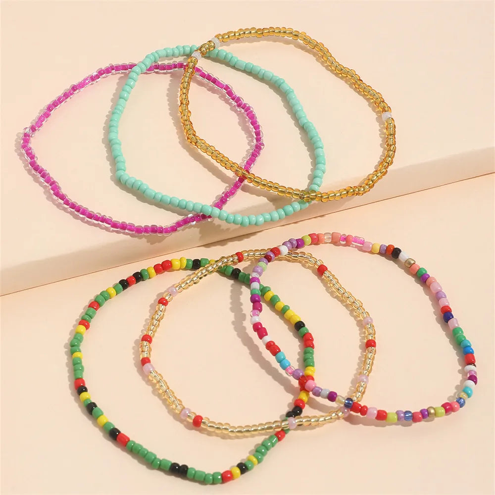 Bohemian Colourful Rice Bead Anklet Set For Women Summer Sandy Beach Chain On Leg Ankle Bracelet Female Fashion Jewelry