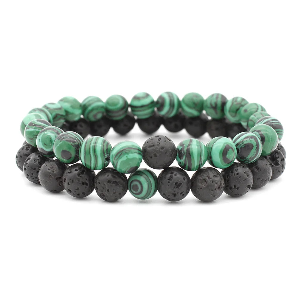 2Pcs 8MM Lava Beads Couple Bracelets Set For Women Men Classic Rock Essential Oil Diffuser Natural Stone Bangle Handmade Jewelry