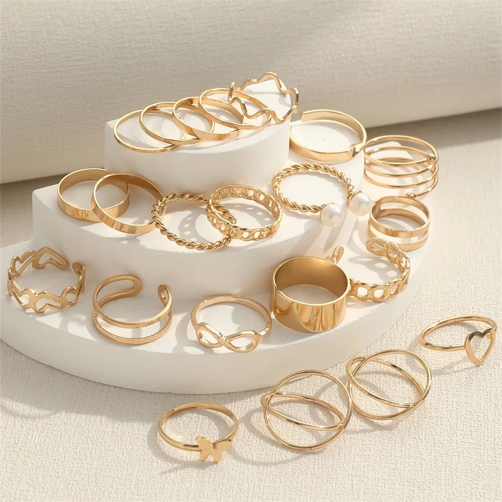 Fashion Geometric Knuckle Rings Set For Women Butterfly Heart Charm Finger Ring Female Bohemian Party Jewelry Accessories