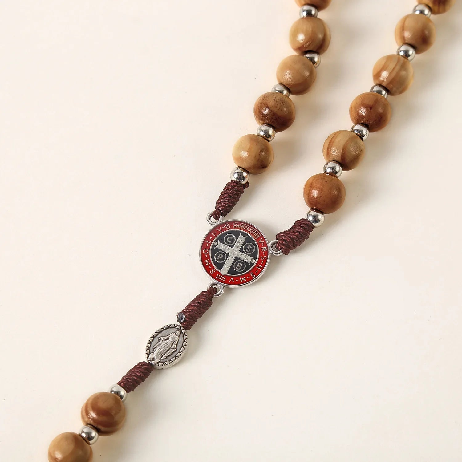 Wooden Rosary Necklace For Women Men Christian Cross Pendant 10MM Long Wood Beads Chain Fashion Religion Prayer Jewelry