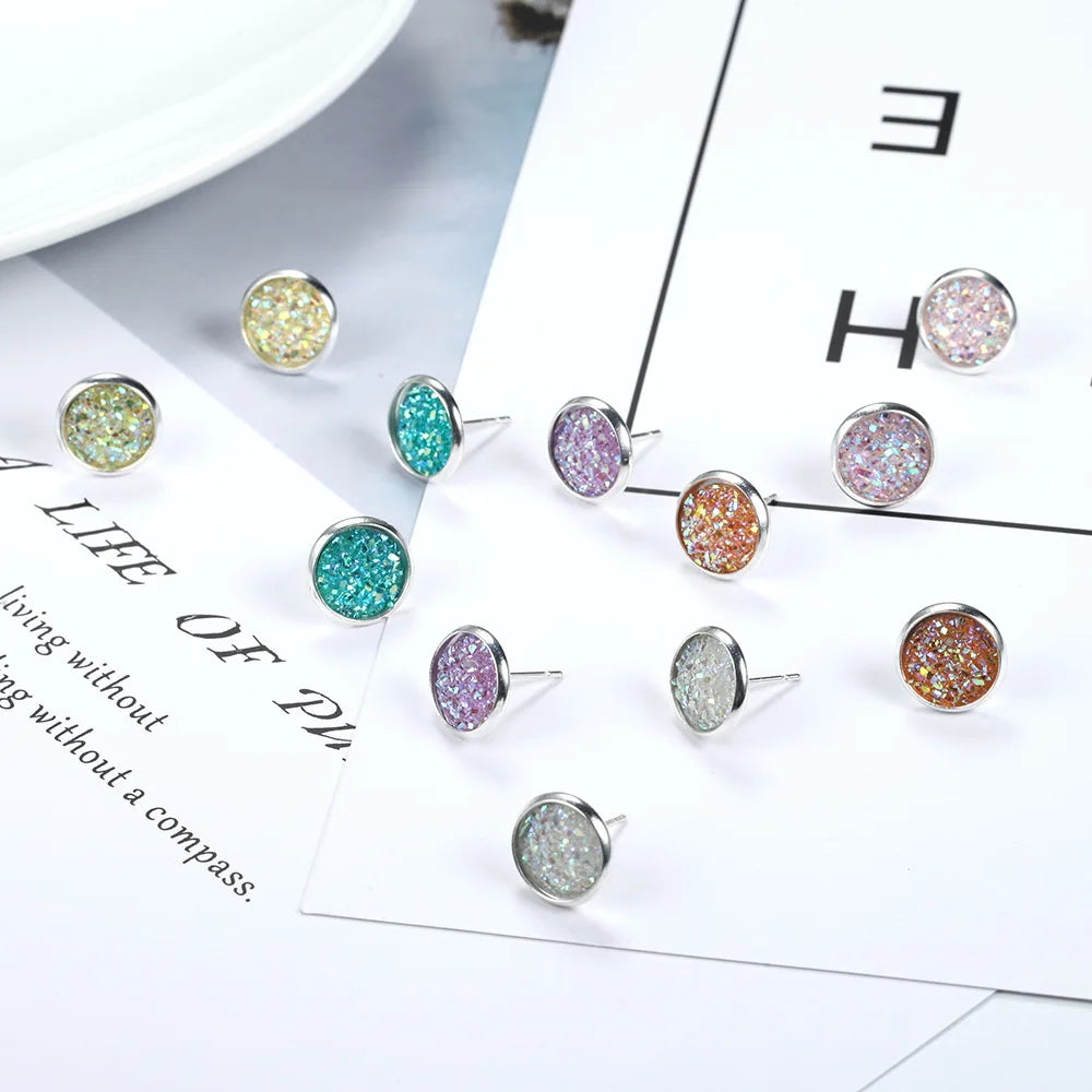 6 Pairs/Set New Shiny Resin Ear Stud Round Bling Druzy Stone For Women Girls Cute Earrings Set 2020 Fashion Jewelry Gift