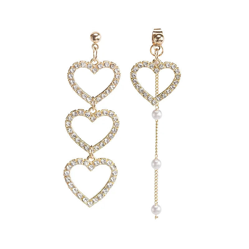 Korean Asymmetry Heart Long Drop Earrings For Women Crystal Big Geometric Dangle Earring Female Wedding Jewelry Gift