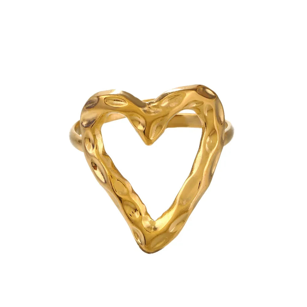1PC Heart Stainless Steel Ring For Women Irregular Adjustable Gold Color Opening Rings Girls Fashion Party Waterproof Jewelry