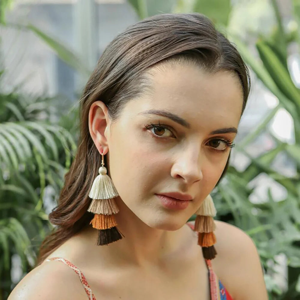 Boho Ethnic 4 Layered Tassel Drop Earrings For Women Long Fringe  Statement Dangle Earring Female Bohemian Jewelry Gift