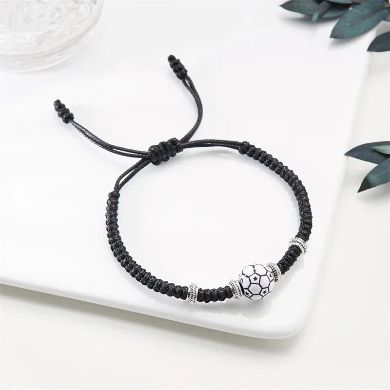 Football Baseball Basketball Charm Bracelet For Men Women Simple Adjutable Black Rope Braided Bracelet Boys Sports Jewelry