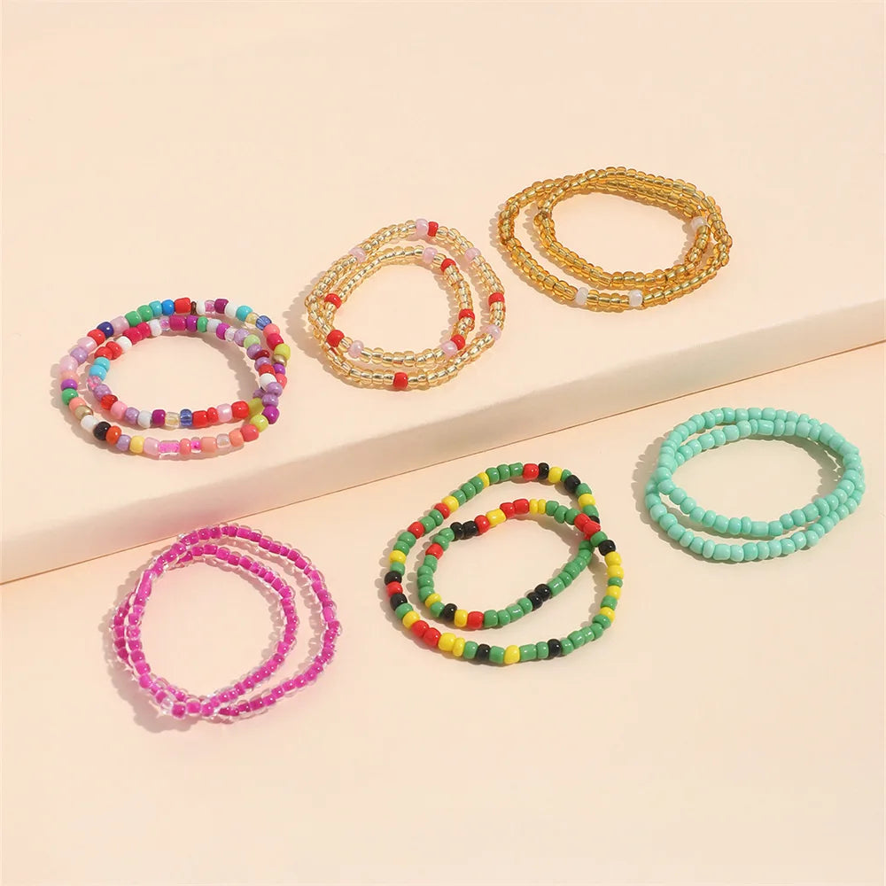 Bohemian Colourful Rice Bead Anklet Set For Women Summer Sandy Beach Chain On Leg Ankle Bracelet Female Fashion Jewelry