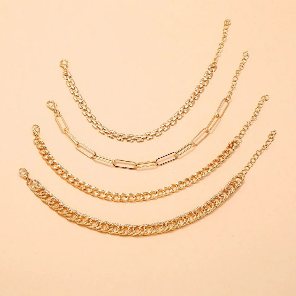 Fashion Gold Color Chain Anklet Set For Women Sandy Beach Ankle Bracelet On The Foot Female Trendy Jewelry Accessory