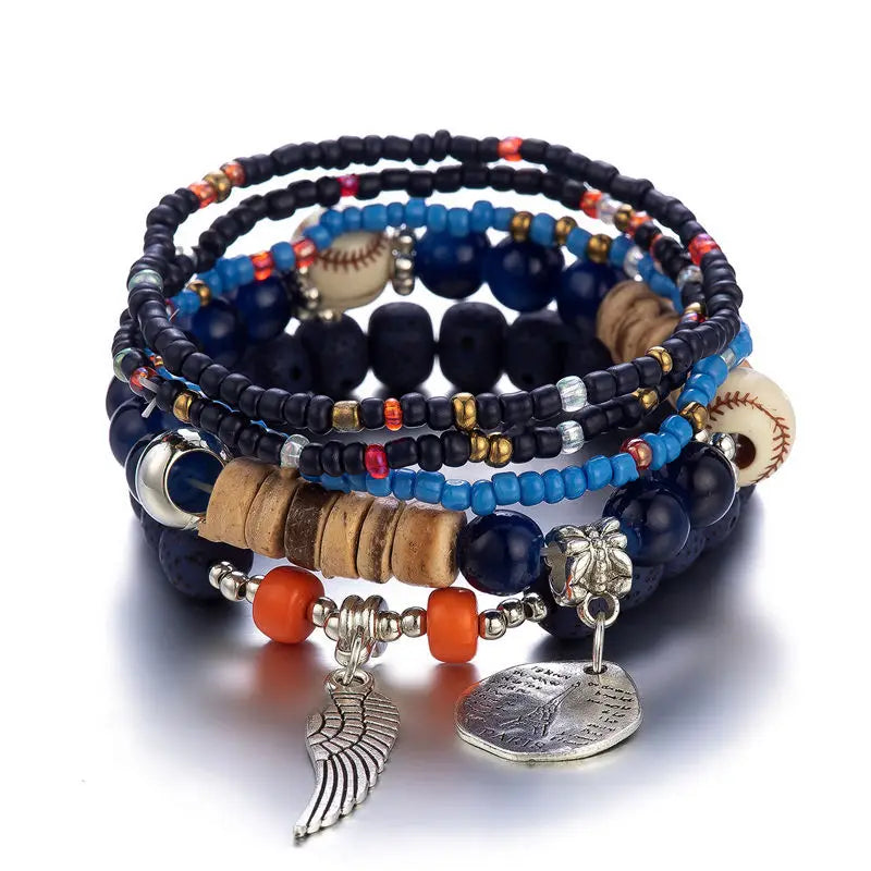 Bohemian Eiffel Tower Beaded Bracelet Set For Women Wing Charm Colorful Rice Beads Chain Bangle Lady Jewelry Gift