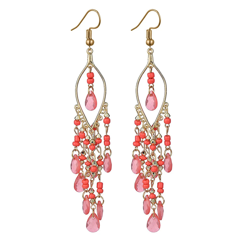 Bohemian Tassels Drop Earrings For Women Vintage Ethnic Seed Beads Long Dangle Ladies Party Jewelry Gift