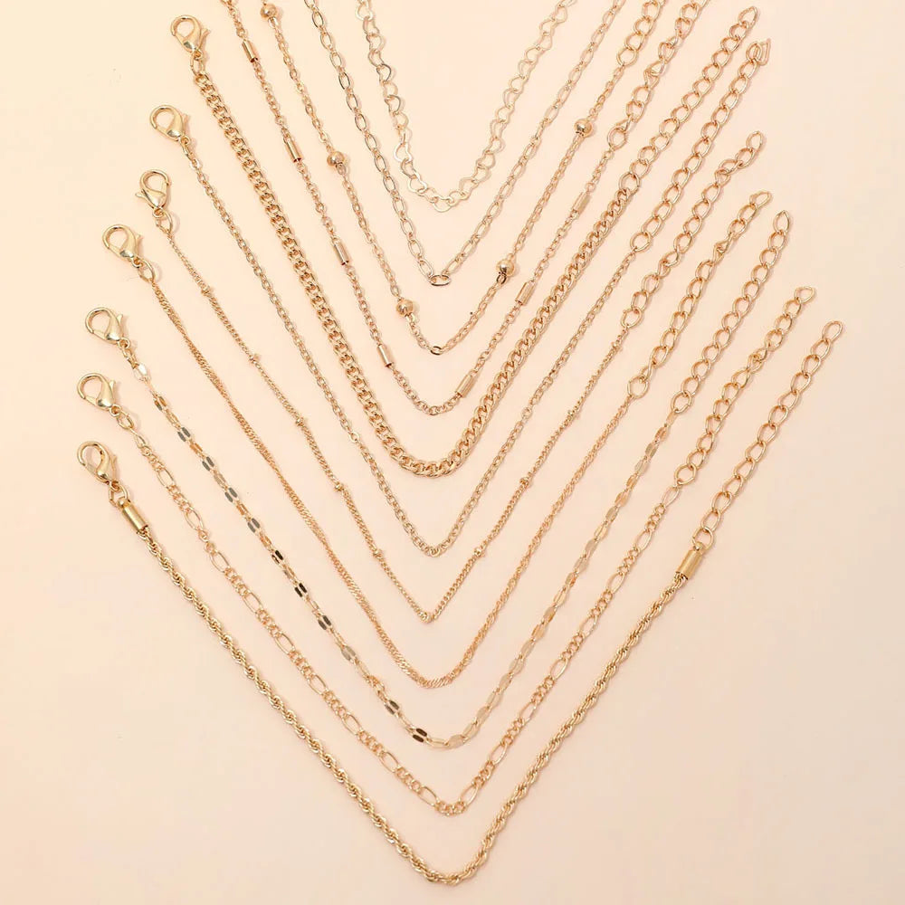 11Pcs Boho Twist Chain Bracelet Set For Women Punk Gold Silver Color Adjustable Cuban Link Bracelet Fashion Party Jewelry Gift