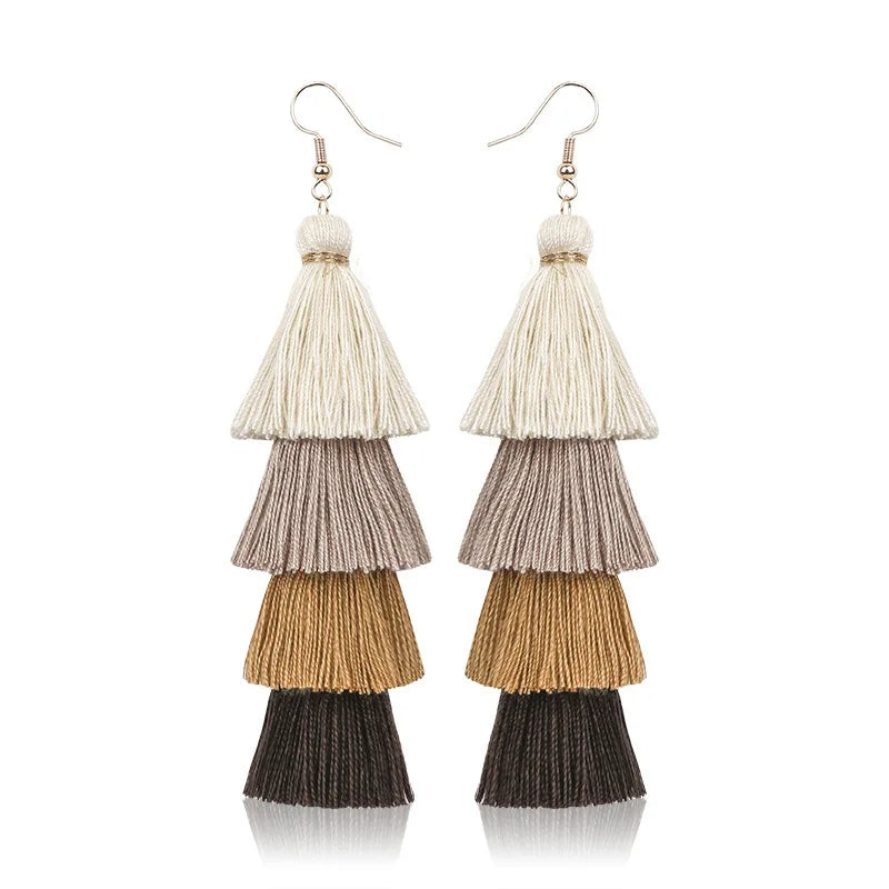Boho Ethnic 4 Layered Tassel Drop Earrings For Women Long Fringe  Statement Dangle Earring Female Bohemian Jewelry Gift