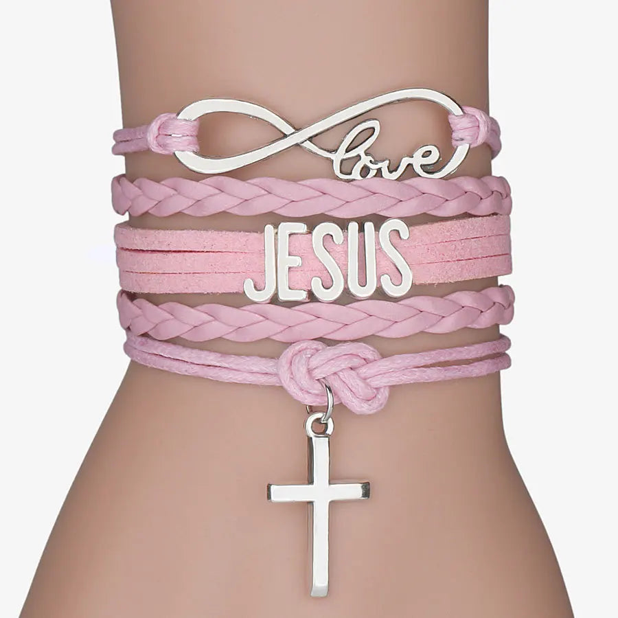 Religious Cross Charm Leather Bracelets For Women Men Jesus Braided Rope Chains Bangle Fashion Prayer Party Jewelry