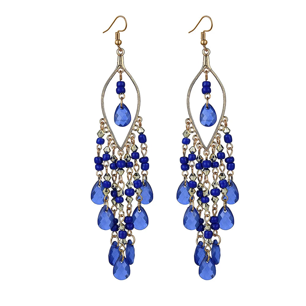 Bohemian Tassels Drop Earrings For Women Vintage Ethnic Seed Beads Long Dangle Ladies Party Jewelry Gift