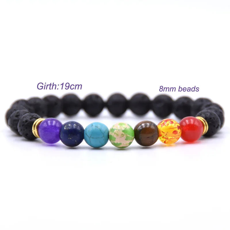 2PC Lava Rock Bracelet Set For Men Women Essential Oils Diffuser Natural Stone Bead Chain Bangle 7 Chakra handmade Jewelry