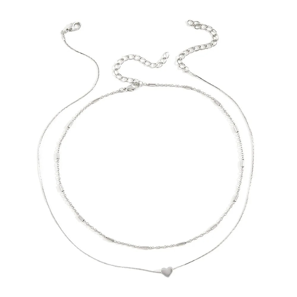 Fashion Simple Heart Pendant Necklace For Women Gold & Silver Color Neck Chain Choker Girls Trendy Party Jewelry Gift