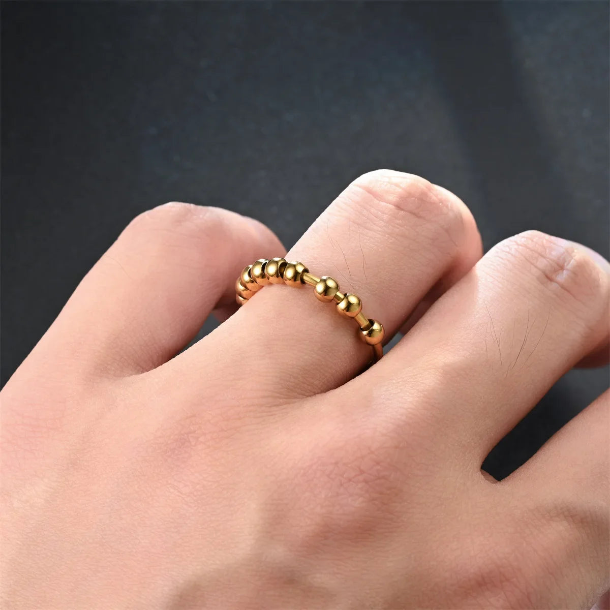 Tainless Steel Beads Anxiety Rings For Women Stress Relief Fidget Rings Men Simple Style Fashion Jewelry Accessories