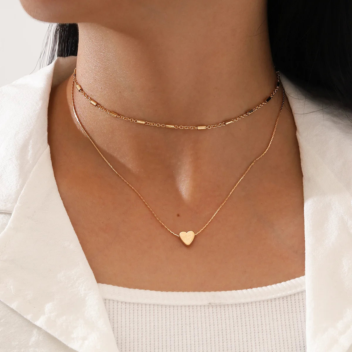 Fashion Simple Heart Pendant Necklace For Women Gold & Silver Color Neck Chain Choker Girls Trendy Party Jewelry Gift