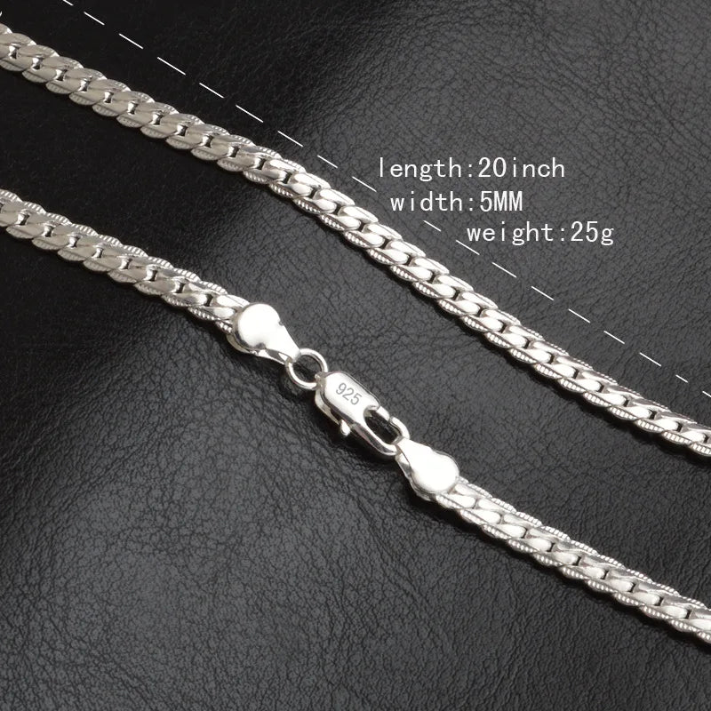 5MM Full Sideways Silver Plated Chain For Women 18-24 Inches Link Chain Choker Necklace Men Fashion Jewelry Gift