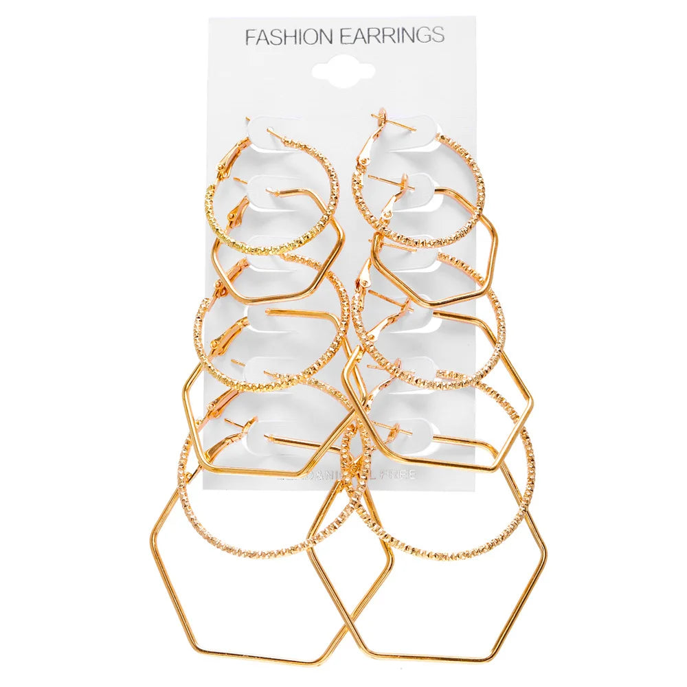 Fashion Hyperbolic Hoop Earrings Set For Women Gold Silver Color Small Big Polygon Circle Earring Female Trendy Jewelry Gift