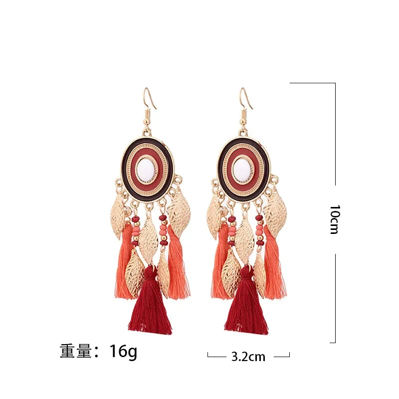 Bohemian Silk Tassels Statement Earrings For Women Leaf Geometric Handmade Beads Drop Dangle Earring Girls Ethnic Jewelry