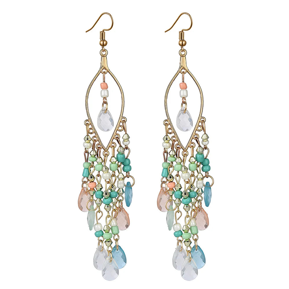 Bohemian Tassels Drop Earrings For Women Vintage Ethnic Seed Beads Long Dangle Ladies Party Jewelry Gift