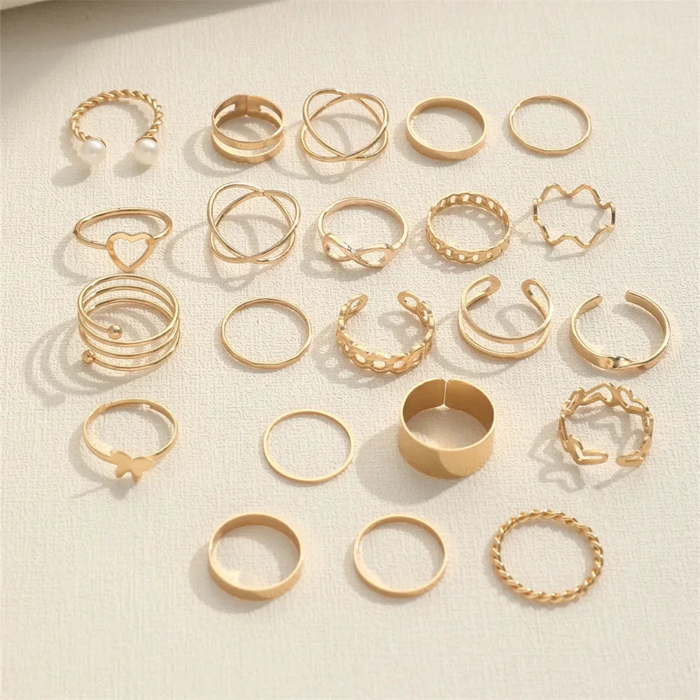 Fashion Geometric Knuckle Rings Set For Women Butterfly Heart Charm Finger Ring Female Bohemian Party Jewelry Accessories
