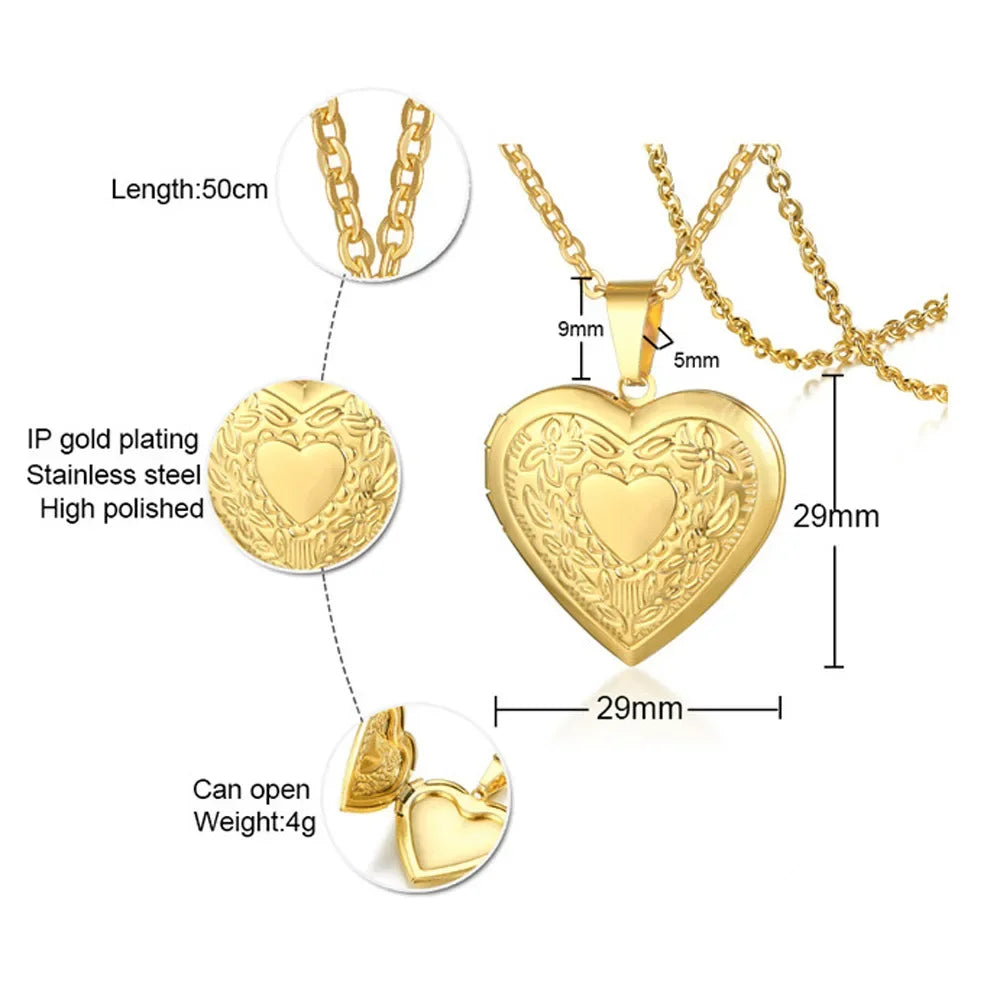Stainless Steel Openable Photo Locket Necklace For Women Pendant Hold Picture Gold Silver Color Chain Girls Birthday Jewelry
