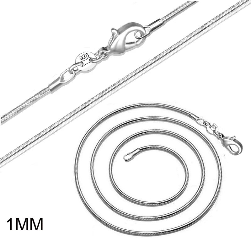 10Pcs/Lot 1MM 2MM Silver Plated Smooth Snake Chain Necklaces For Women Choker Jewelry Size 16 18 20 22 24 inches