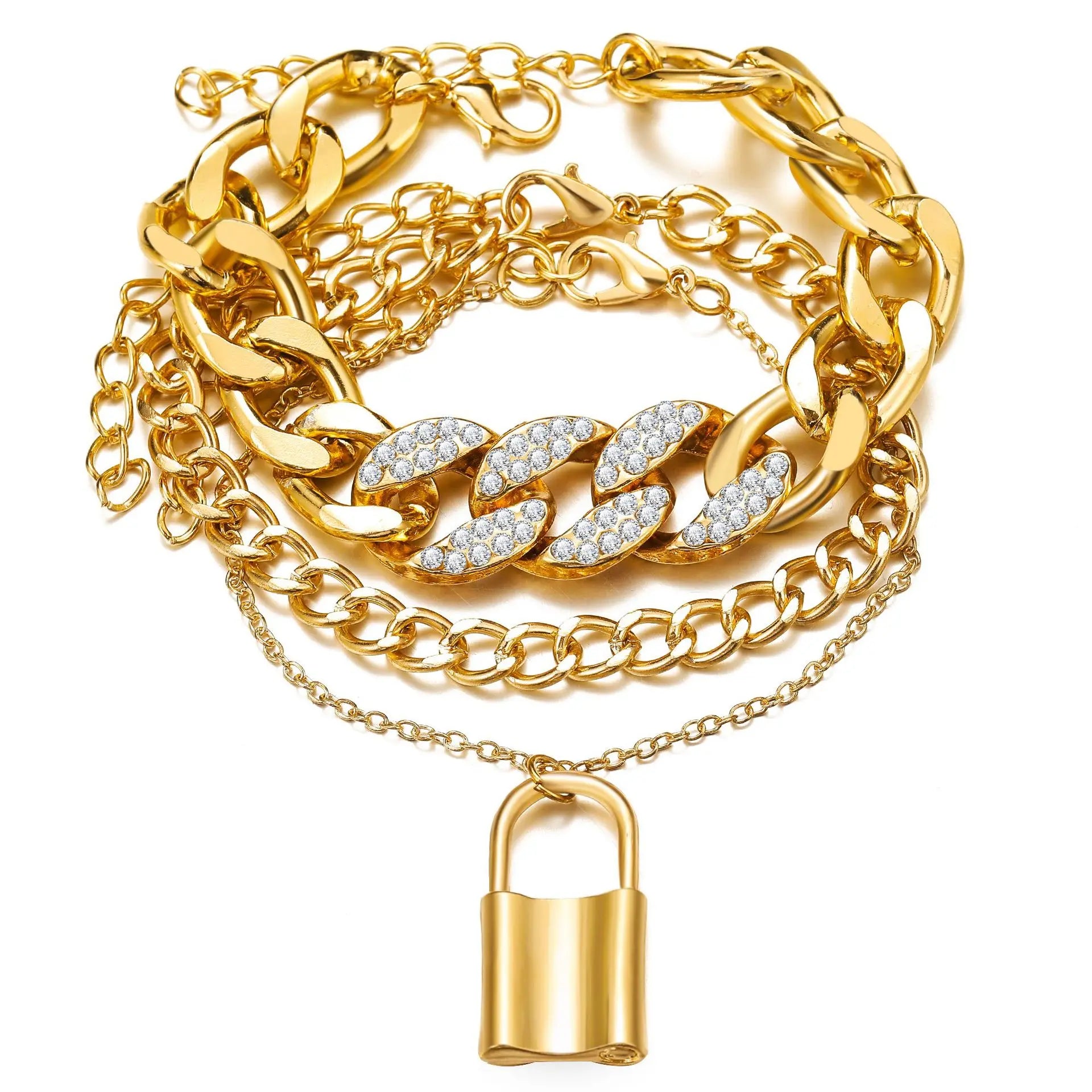 3Pcs/Set Fashion Lock Pendant Anklet Set For Women Crystal Link Chain Ankle Bracelet On Leg Foot Girls Summer Beach Jewelry