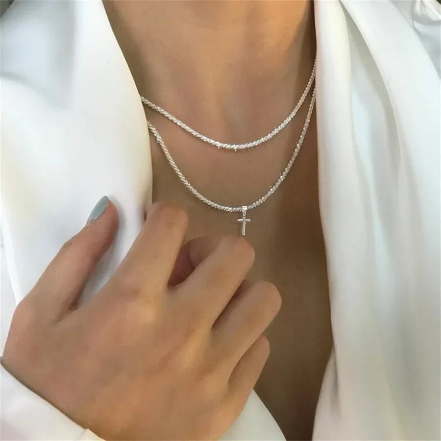 Fashion Sparkling Cross Pendant Necklace