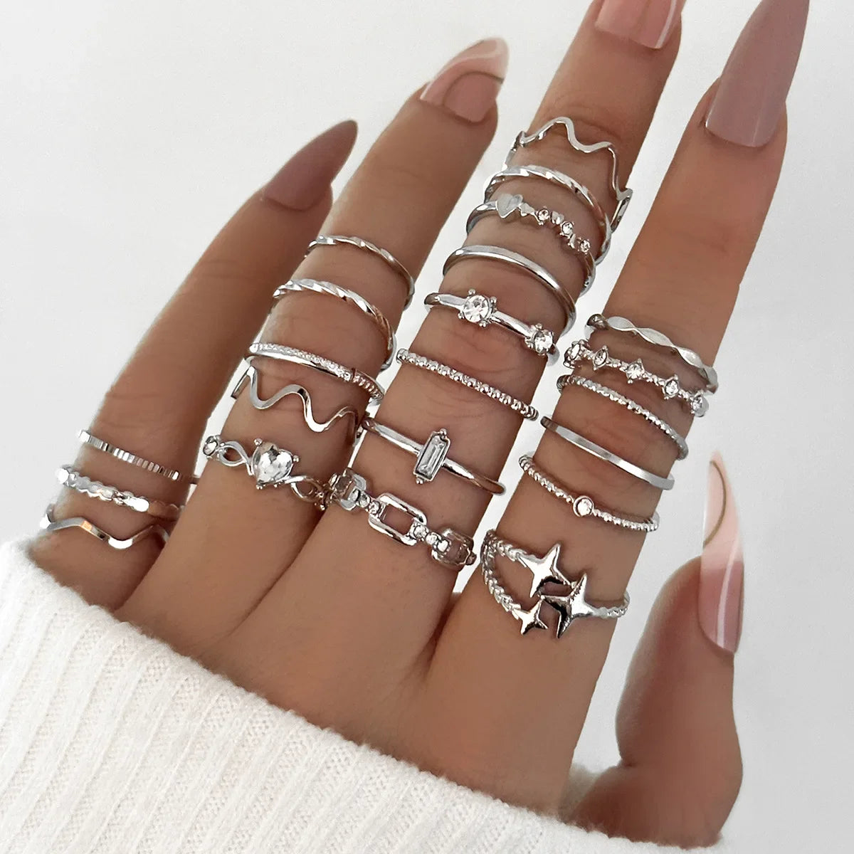 22Pcs Bohemian Geometric Knuckle Rings Set For Women Gold Silver Color Star Heart Crystal Finger Ring Girl Fashion Party Jewelry
