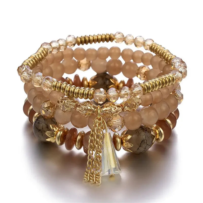 4Pcs Bohemian Stackable Beaded Bracelets Set For Women Multilayered Glass Beads Stretch Chain Charm Bracelet Men Fashion Jewelry